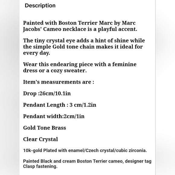 Marc by Marc Jacobs "Olive" Dog Cameo Pendent and Necklace - Picture 3 of 3